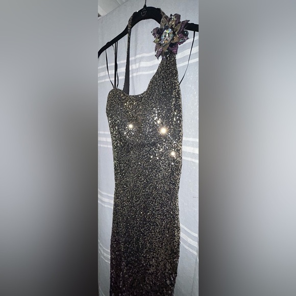 Faviana One Shoulder low back Sequin long Prom bridal formal Dress with … - Picture 3 of 8